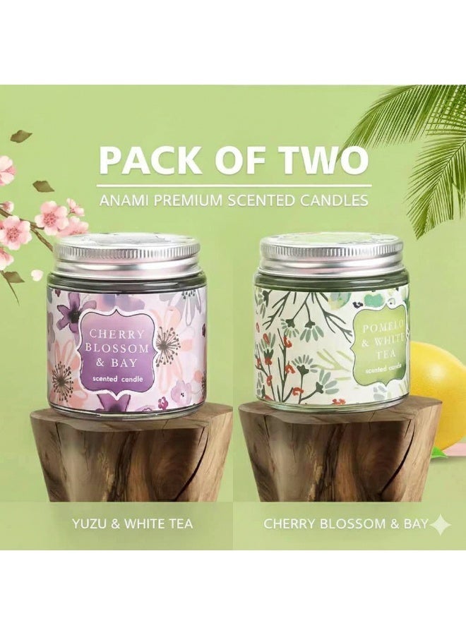 Anami Buy one Get one Pack -  Premium Scented Soy Blend Candles – ,Pomelo & White Tea and Cherry Blossom & Bay –Jar Aroma Candles for Home & Gifting - Image 1